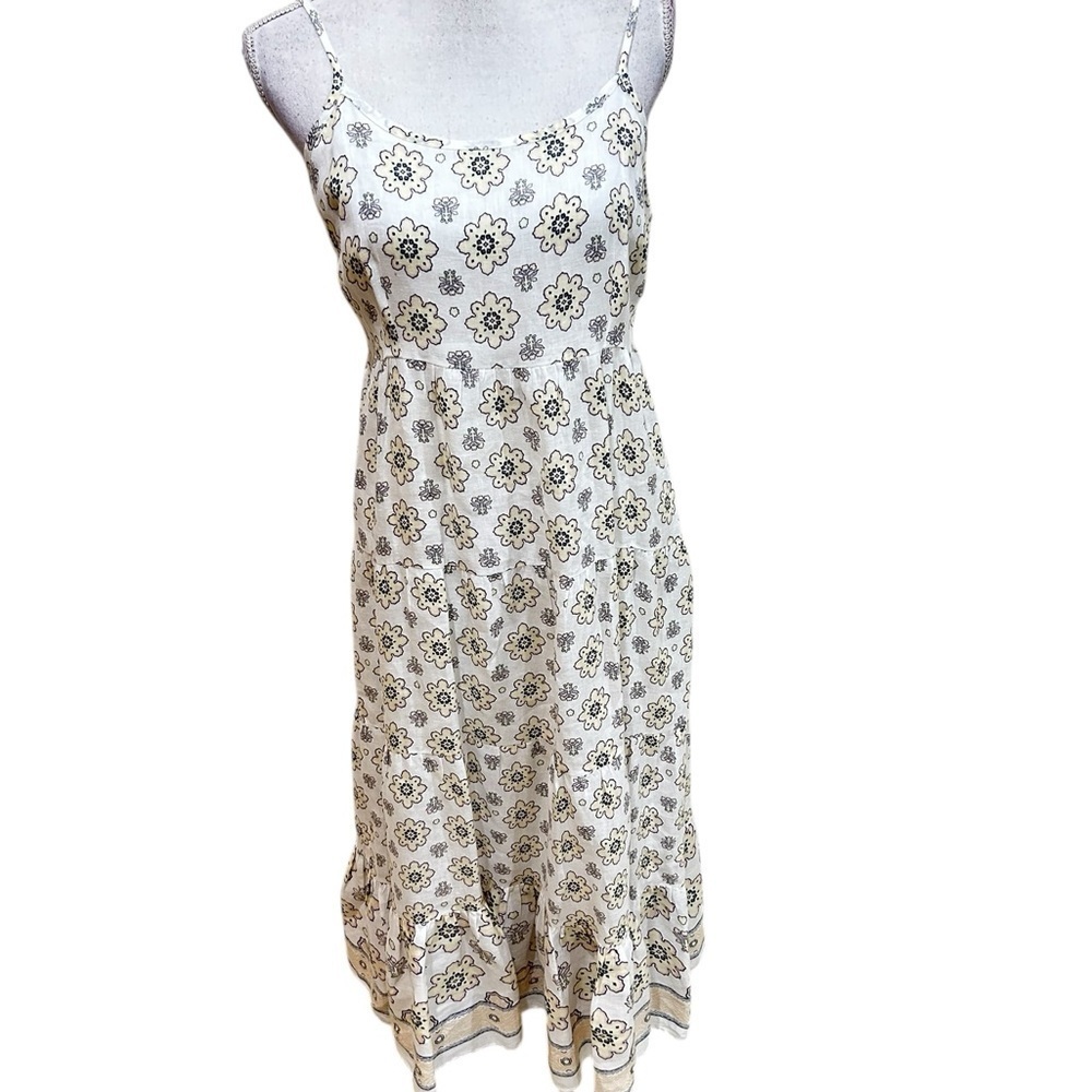 Magaschoni White & Black floral Maxi linen lined sun Dress size small